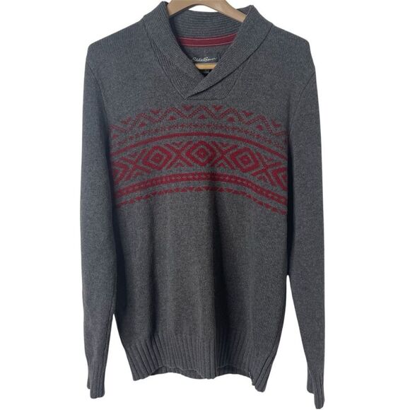 Eddie Bauer M Wool Blend Sweater V Neck Collared Classic Preppy Scholar Pullover - Picture 1 of 12